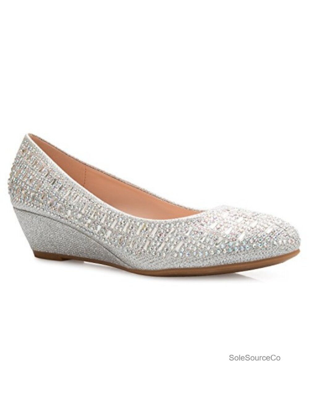 Women's Round Toe Rhinestone Glitter Wedge Heel Pumps
